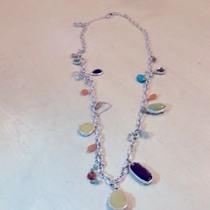 Lia sophia long silver multicolor necklace EUC